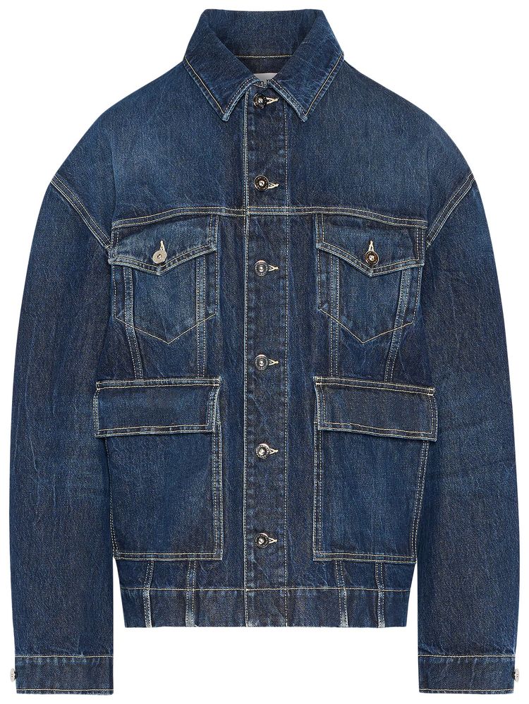 Jean Paul Gaultier Denim Jacket With Cut On Sleeves And Workwear Details Blue