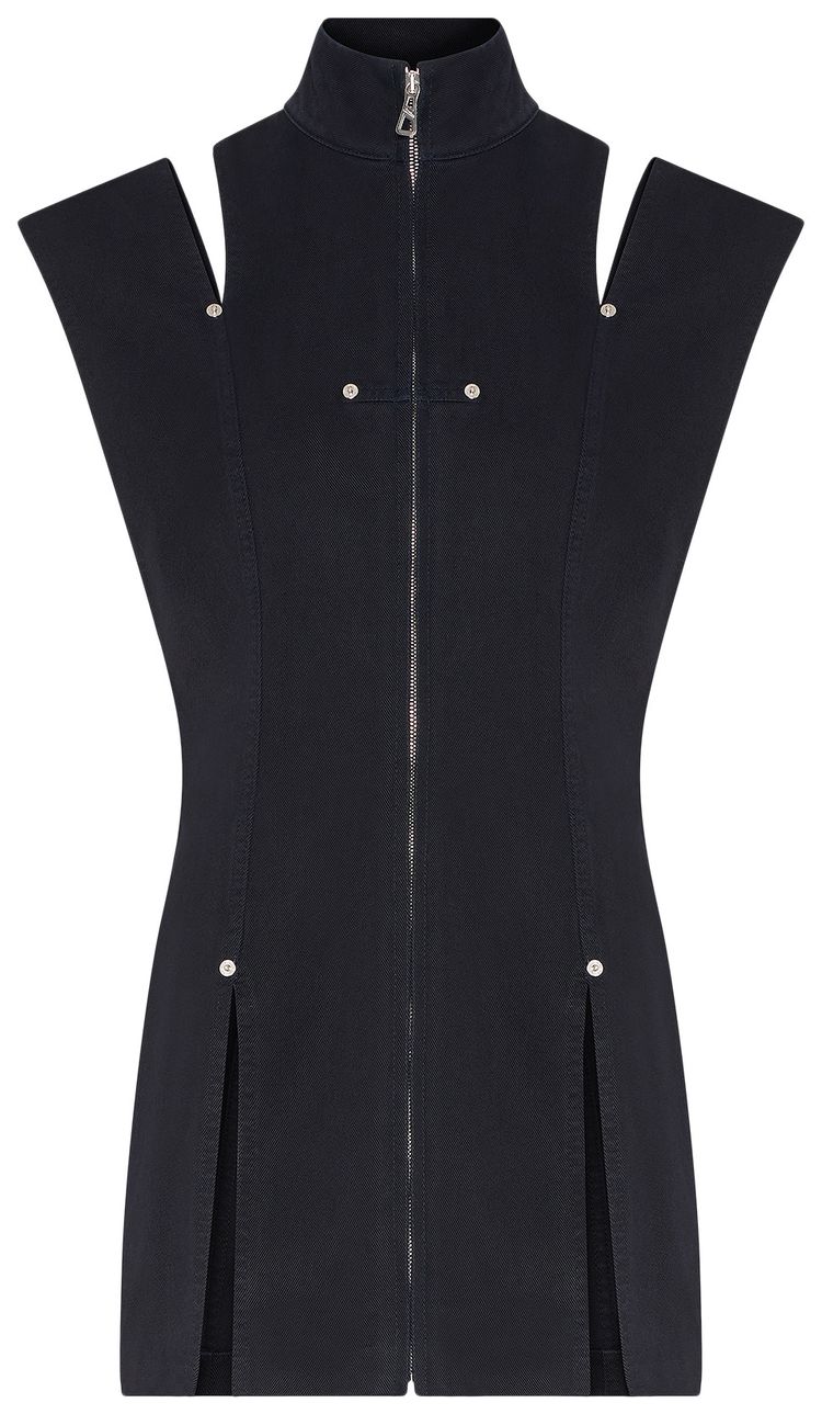 Jean Paul Gaultier Overdyed Denim Short Dress With Slit Detail And Mesh Incrustation On The Back Navy