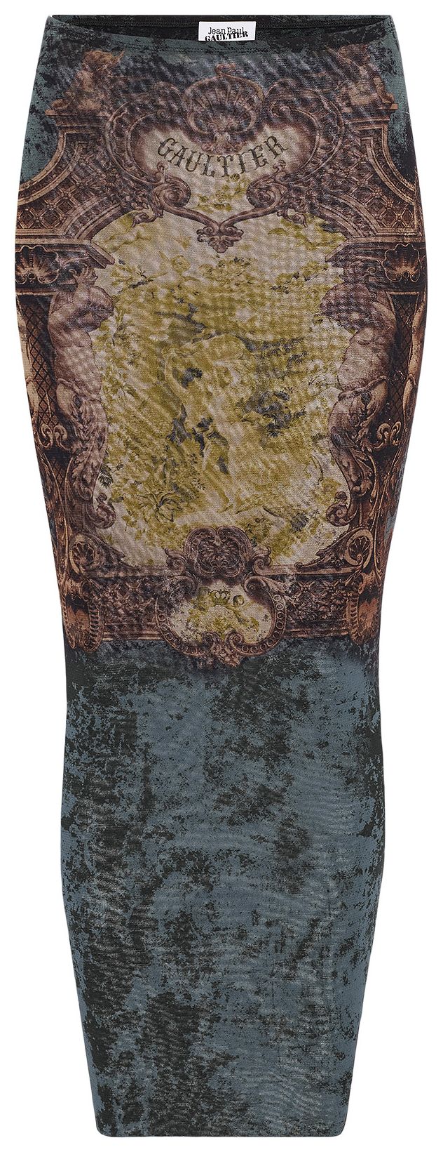 Jean Paul Gaultier Medaillon Printed Mesh Long Skirt Multicolor