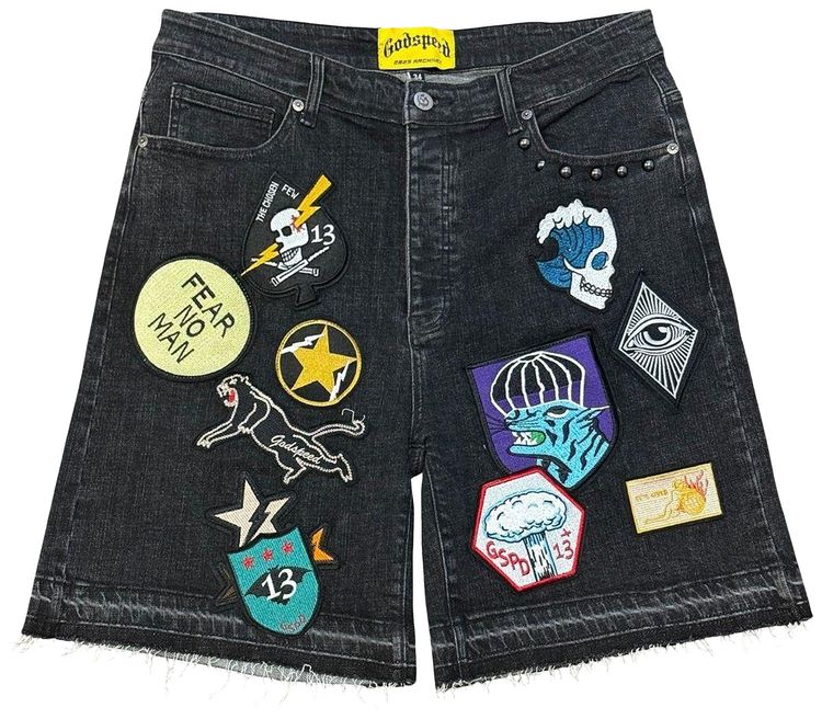 Godspeed Patchwork Denim Shorts Black