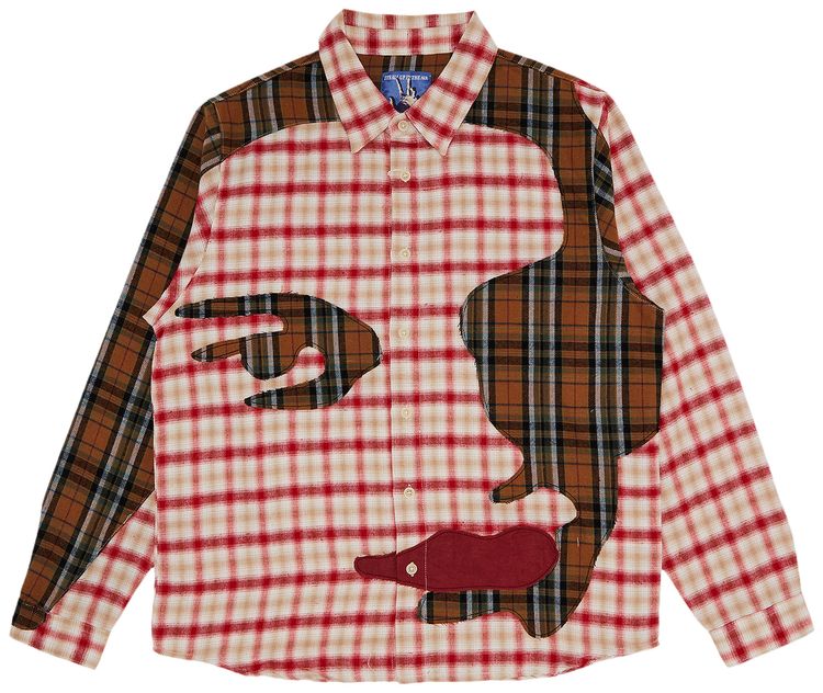 KidSuper Patchwork Face Flannel Shirt Red