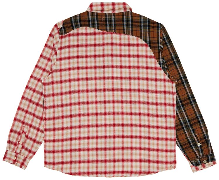 KidSuper Patchwork Face Flannel Shirt Red