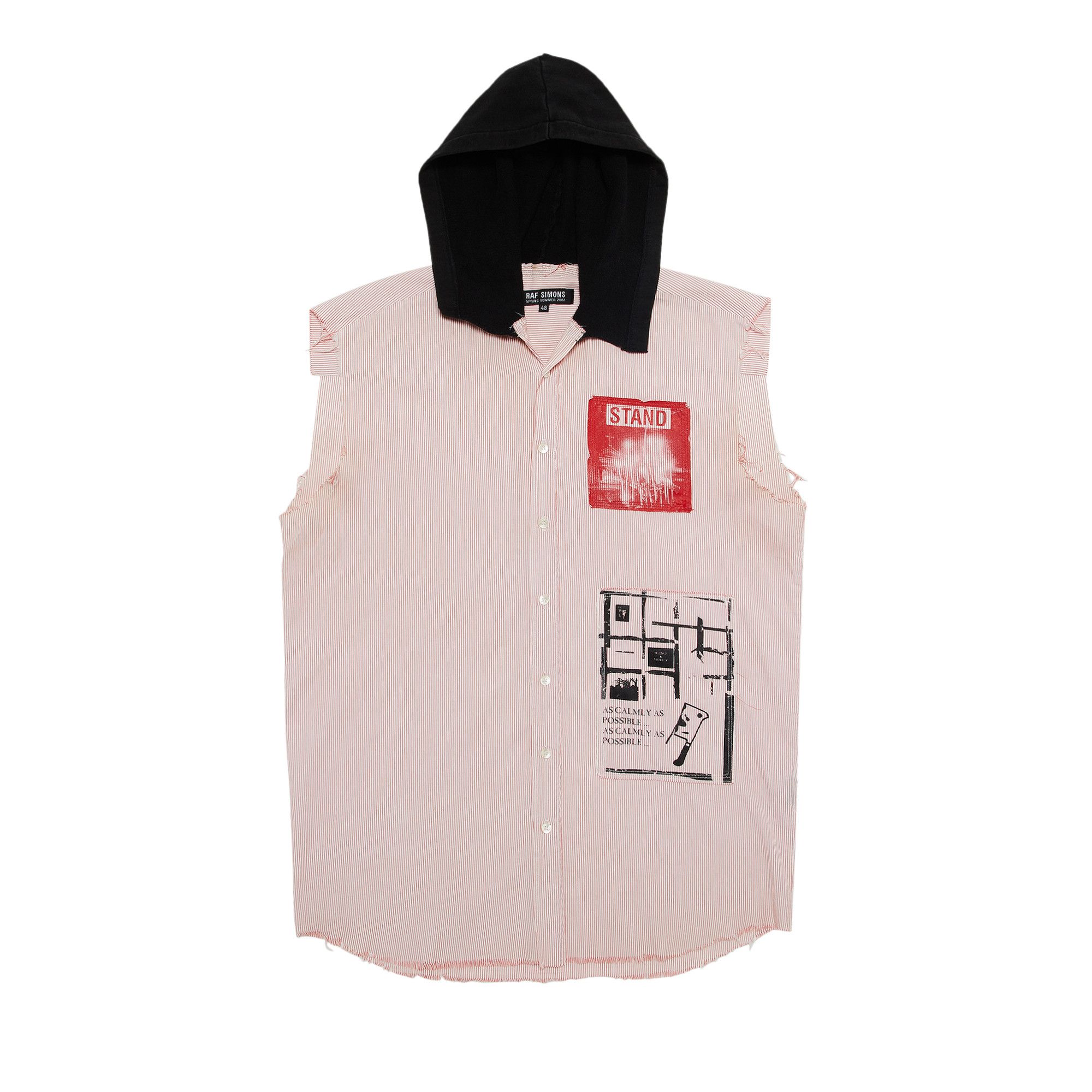 Buy Raf Simons Plaid Sleeveless Hooded Shirt 'Red/White/Black