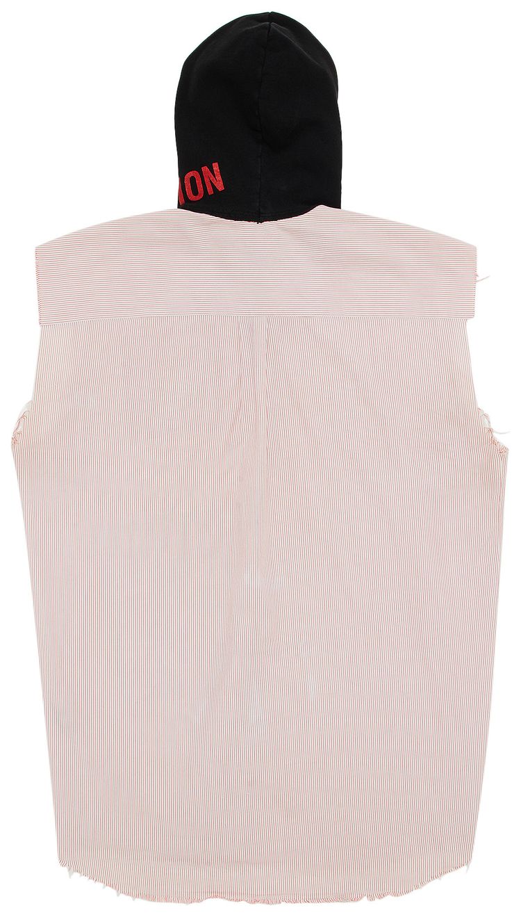 Raf Simons Plaid Sleeveless Hooded Shirt RedWhiteBlack