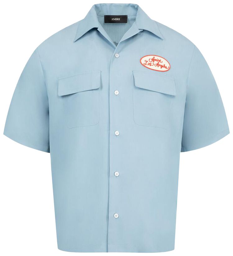 Amiri Station Patch Bowling Shirt Ashley Blue