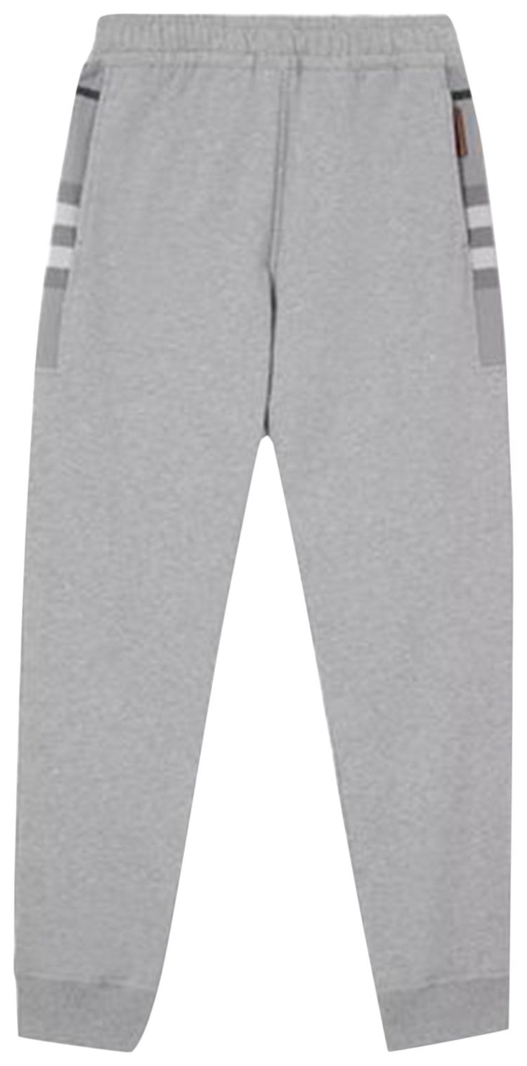Burberry Check Panel Cotton Jogging Pants Pale Grey Melange