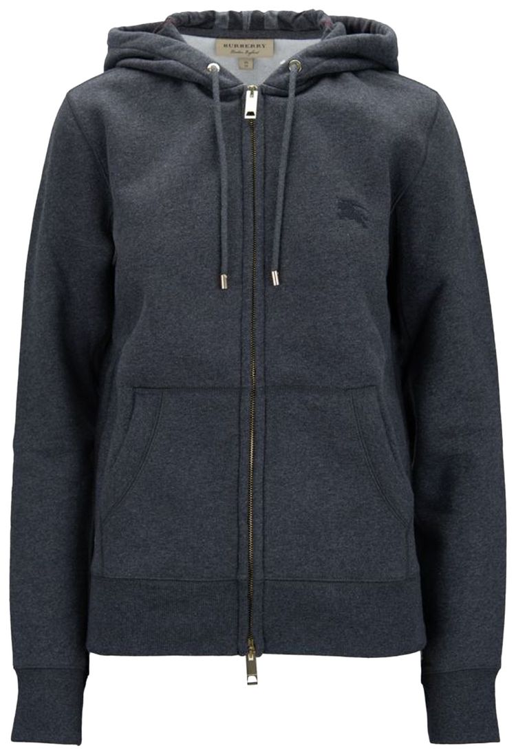 Burberry Clarendon Check Hood Zip Up Hoodie Grey