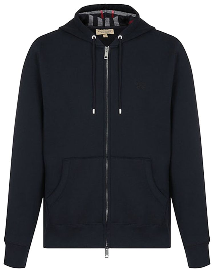 Burberry Clarendon Check Hood Zip Up Hoodie Navy