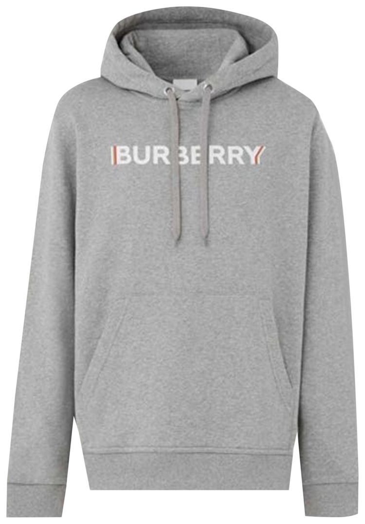 Burberry Logo Print Cotton Hoodie Grey