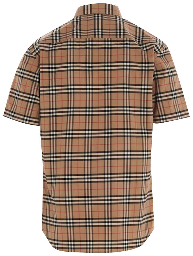 Burberry Small Scale Check Stretch Cotton Short Sleeve Shirt Archive Beige