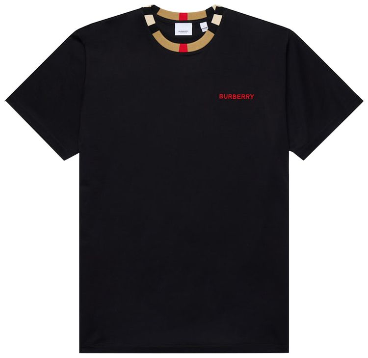 Burberry Icon Stripe Trim Cotton T Shirt Black