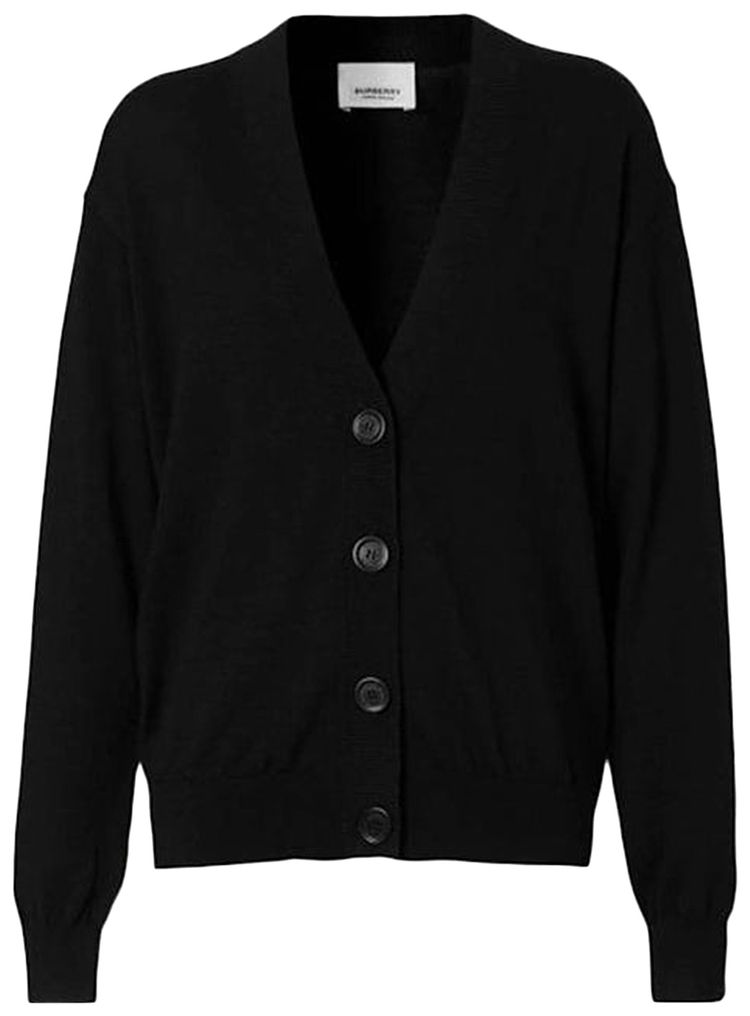 Burberry Vintage Check Elbow Patch Dornoch Merino Wool Cardigan Black