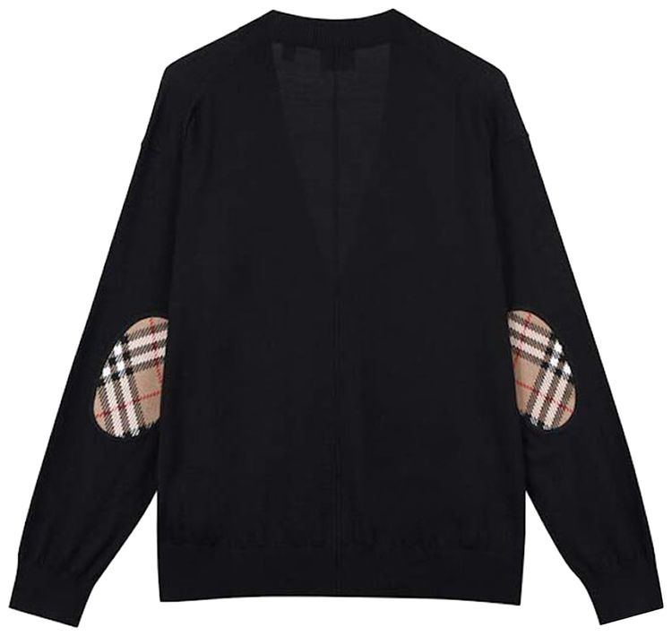 Burberry Vintage Check Elbow Patch Dornoch Merino Wool Cardigan Black