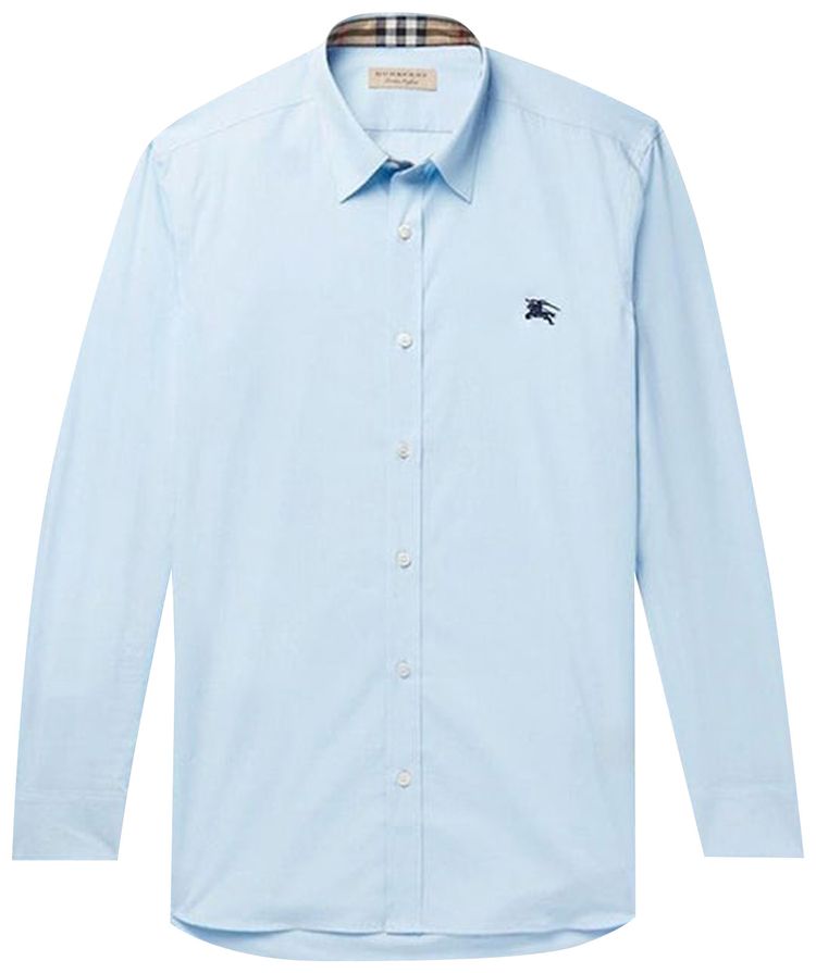 Burberry Stretch Cotton Poplin Shirt Sky Blue