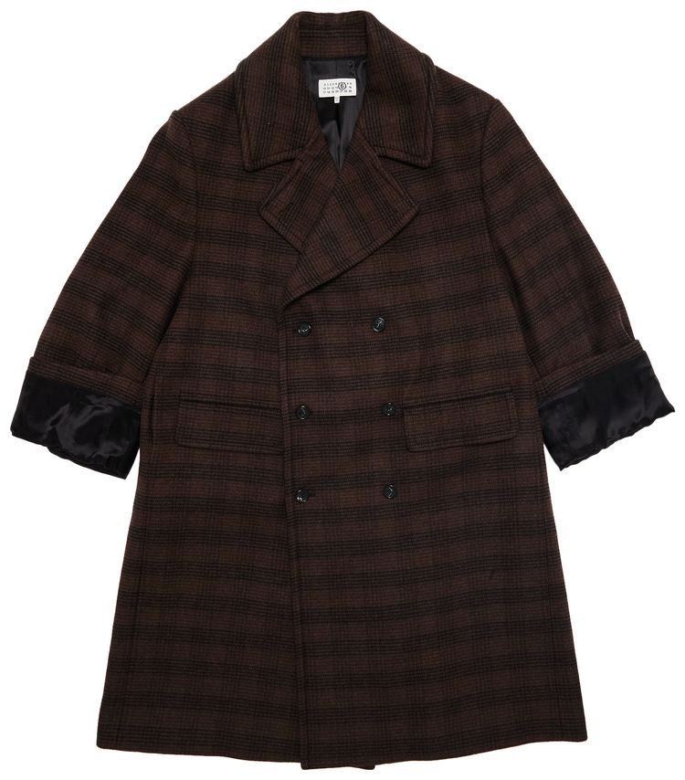 MM6 Maison Margiela Checked Wool Blend Coat BrownBlack