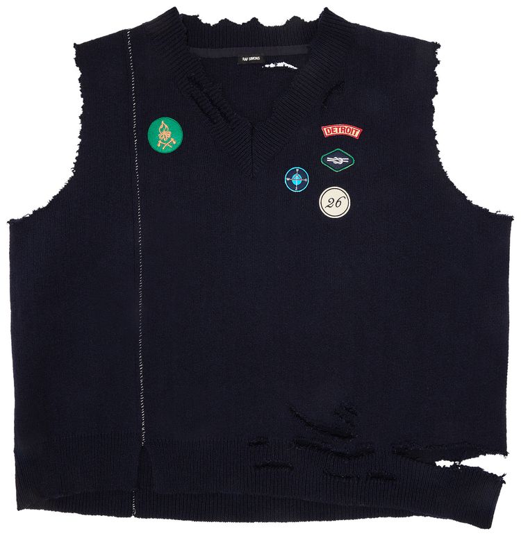 Pre Owned Raf Simons Destroyed Oversized Boy Scout Vest Navy