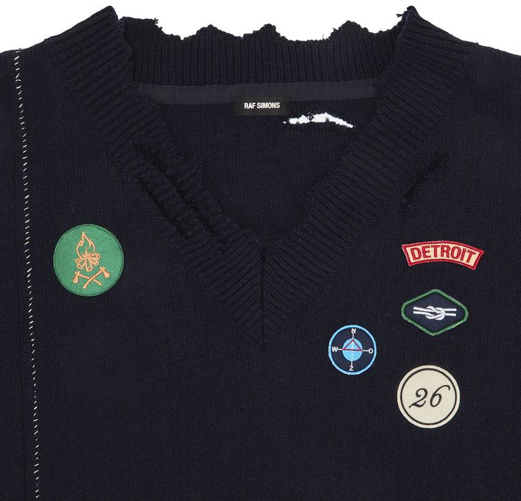 Pre Owned Raf Simons Destroyed Oversized Boy Scout Vest Navy