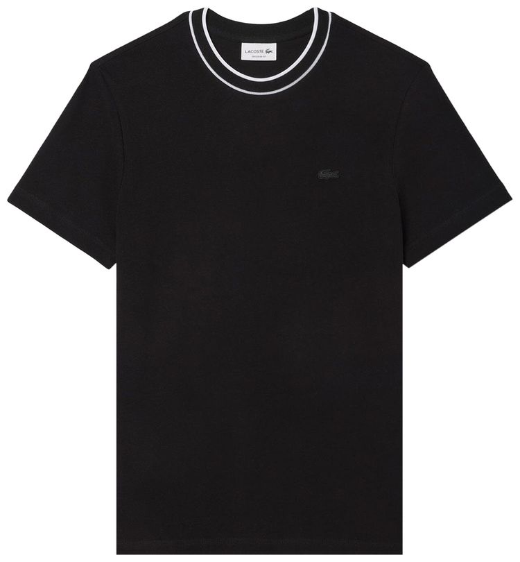 Lacoste Stretch Pique Stripe Collar T Shirt Black