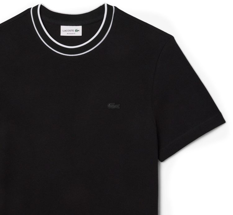 Lacoste Stretch Pique Stripe Collar T Shirt Black