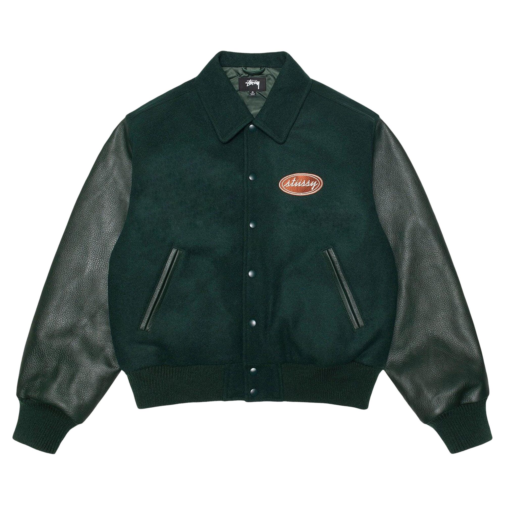 Buy Stussy Script Oval Varsity Jacket 'Green' - 115870 GREE | GOAT