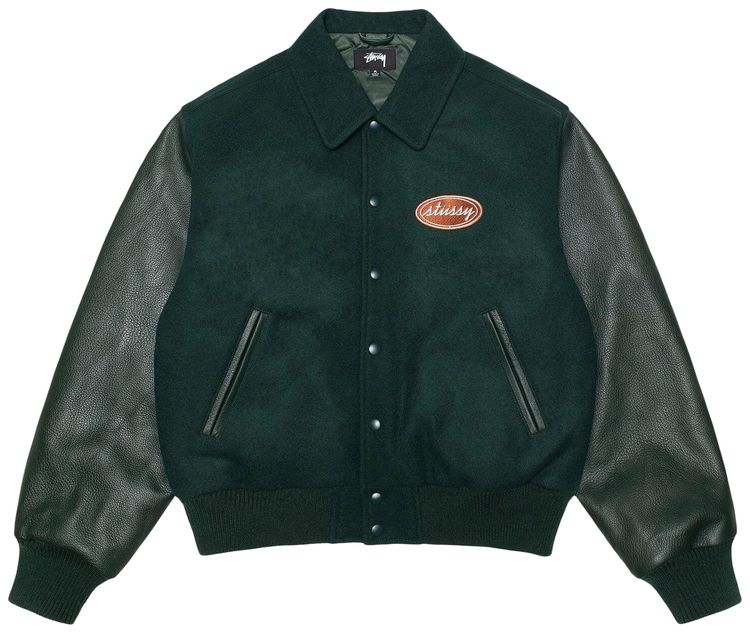 Stussy Script Oval Varsity Jacket Green
