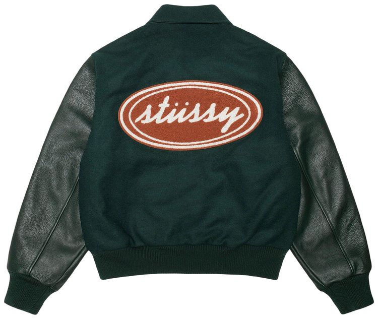 Stussy Script Oval Varsity Jacket Green