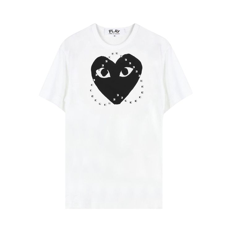 Comme des Garcons PLAY Logo Heart Print Studded Tee White