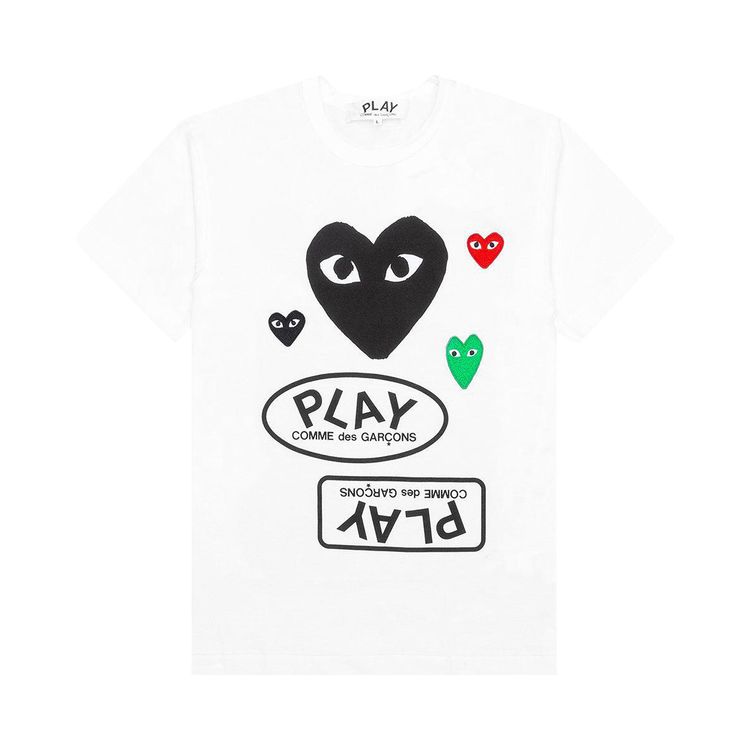 Comme des Garcons PLAY Multi Logo Heart T Shirt White