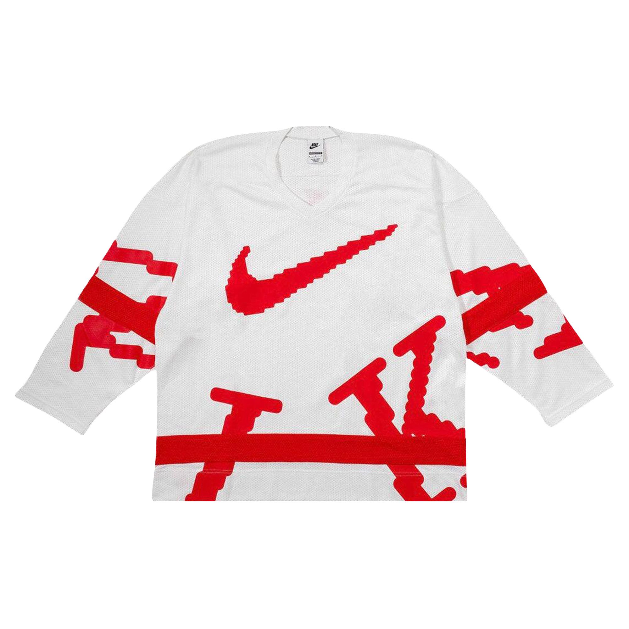 white and university red nike shirt