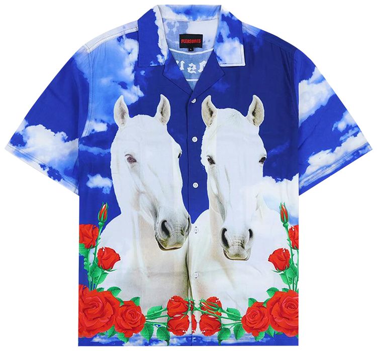 Pleasures White Horse Camp Shirt Blue