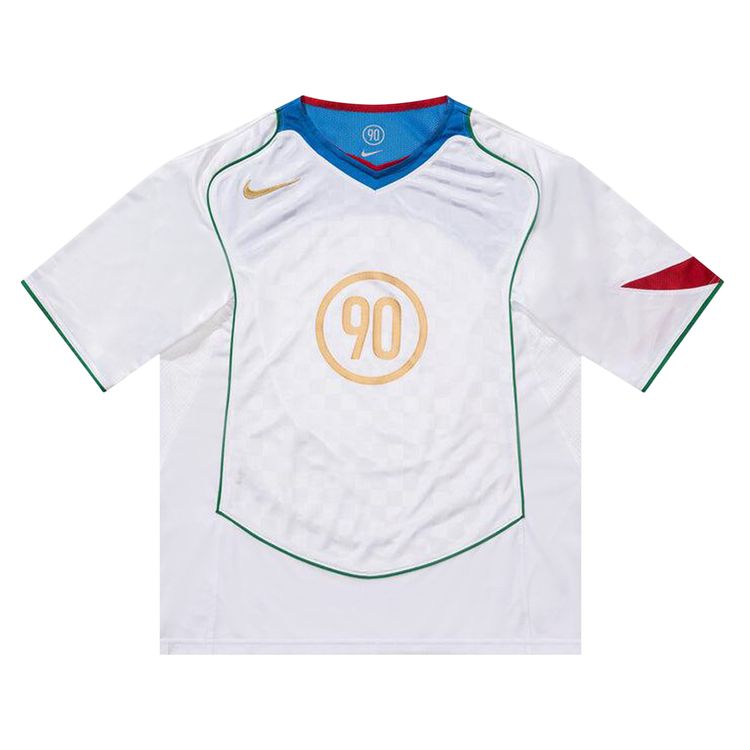 Nike T90 Dri Fit Soccer Jersey WhiteItaly BlueSport RedMetallic Gold