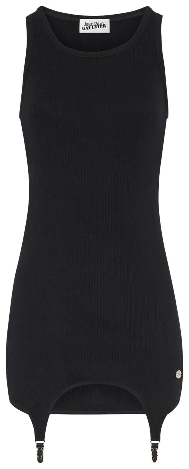 Jean Paul Gaultier Cotton Ribbed Short Dress With Lingerie Garter Black