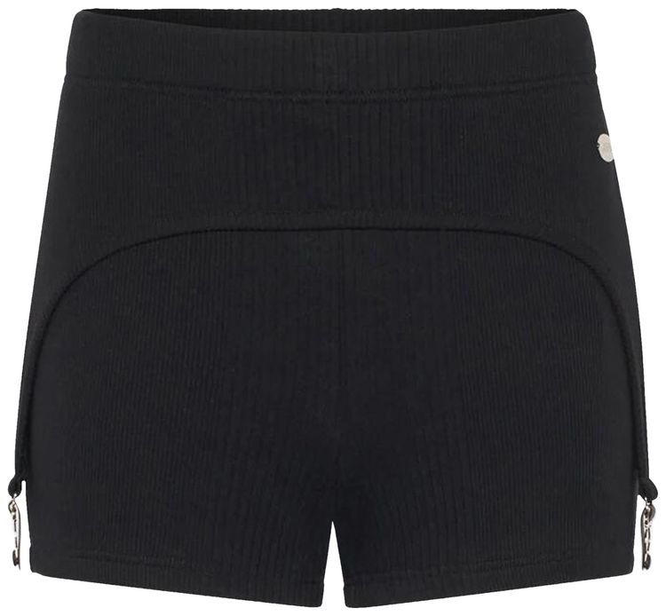 Jean Paul Gaultier Cotton Ribbed Mini Short With Lingerie Garter Black