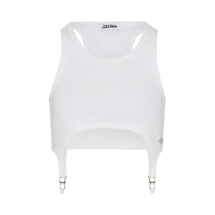 Jean Paul Gaultier Cotton Ribbed Bra With Lingerie Garter White