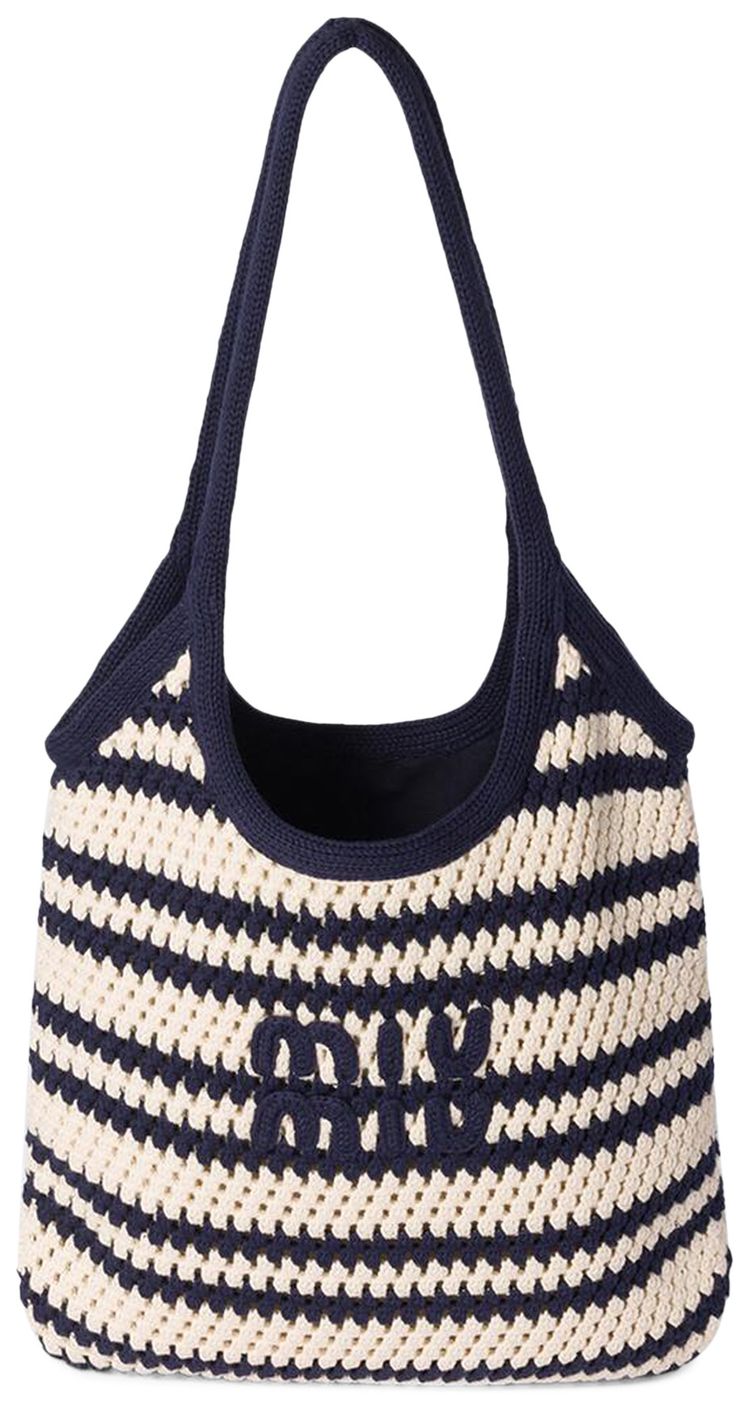 Miu Miu Crochet Cotton Tote Bag BlueBianco