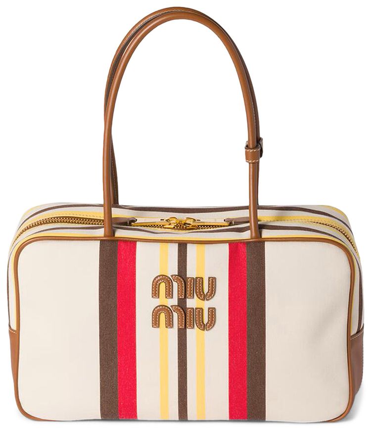 Miu Miu Beau Canvas And Leather Bag NaturaleMoro