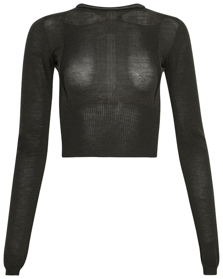 Rick Owens Slashed Long Sleeve Cropped Sweater Bosco