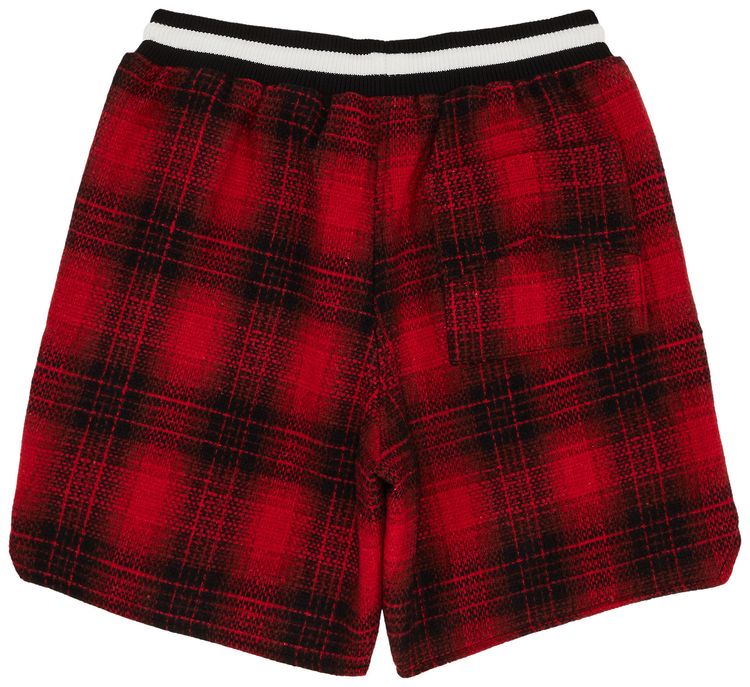 Rhude Flannel Collegiate Court Logo Short RedBlack