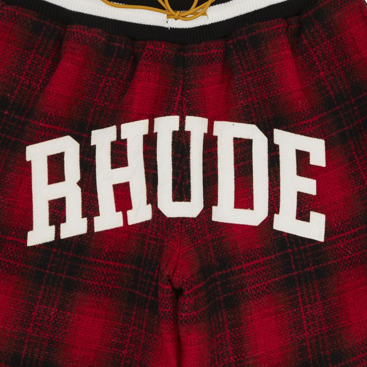 Rhude Flannel Collegiate Court Logo Short RedBlack