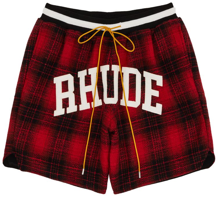 Rhude Flannel Collegiate Court Logo Short RedBlack