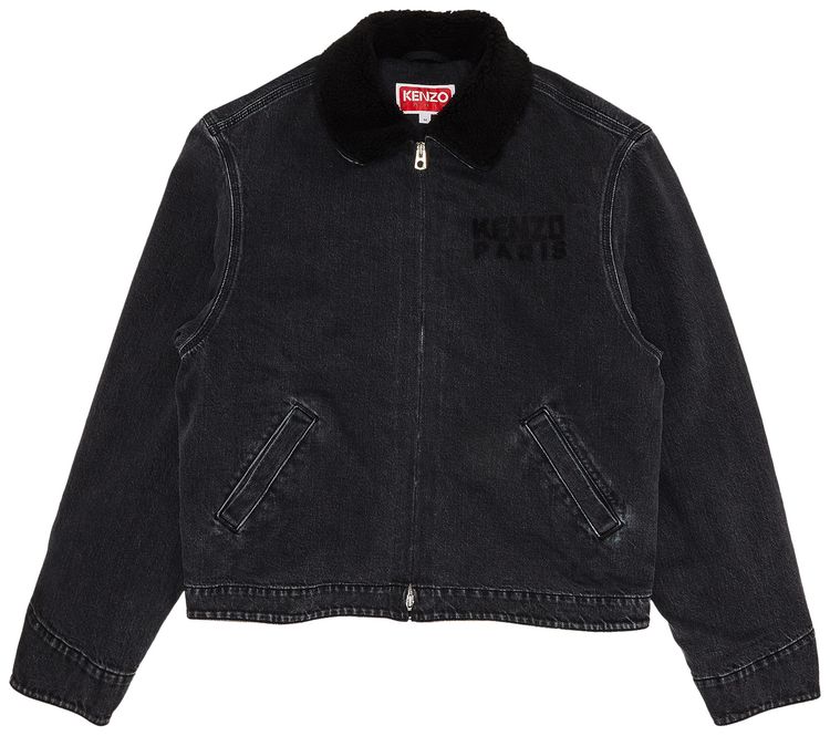 Kenzo Happy Tiger Utility Fleece Jacket Stone Bleached Black Denim