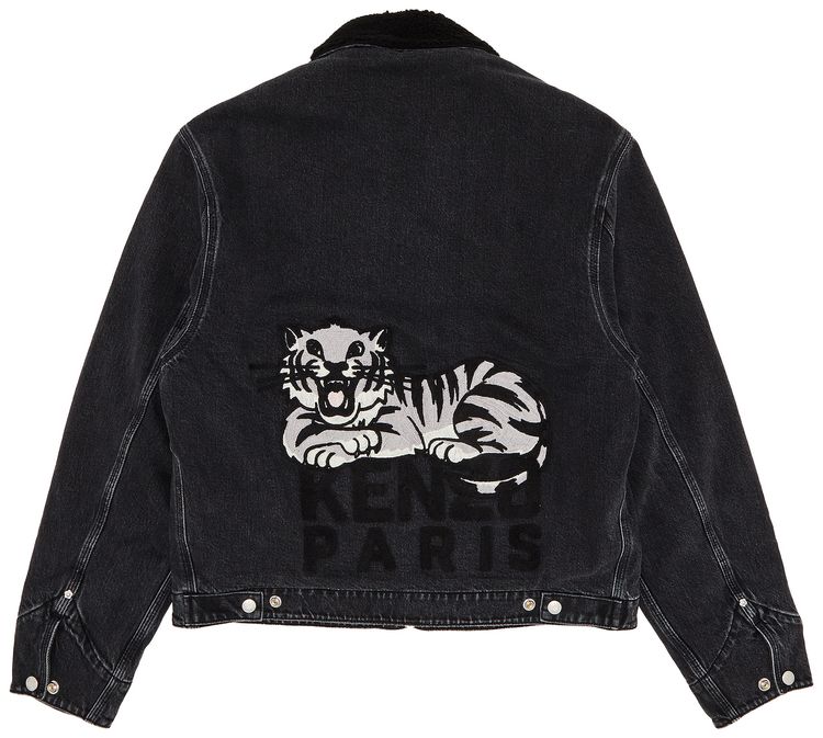 Kenzo Happy Tiger Utility Fleece Jacket Stone Bleached Black Denim