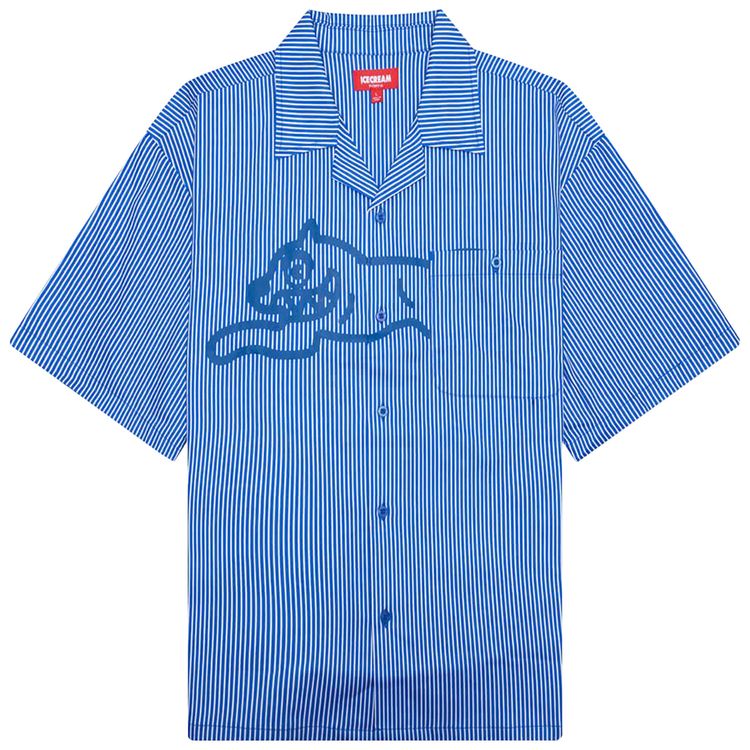 Icecream Decker Short Sleeve Woven Crop Fit Button Up Victoria Blue