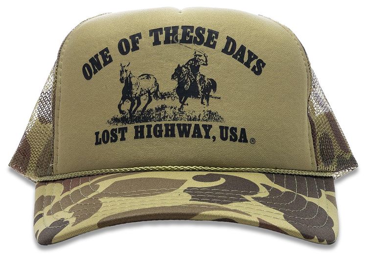 One Of These Days Lost Highway Foam Trucker Hat Light Green Camo