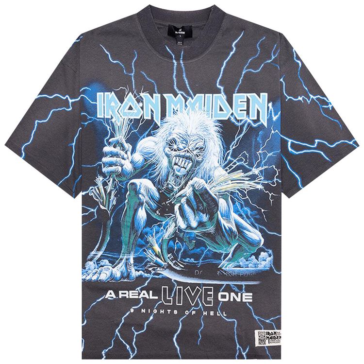 Represent Clo x Iron Maiden A Real Live One T Shirt Sunfade Grey