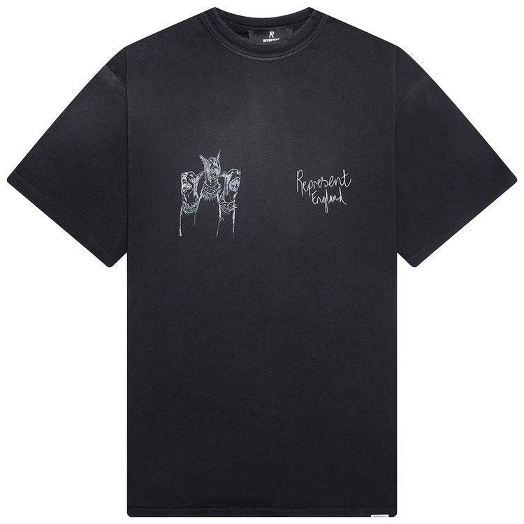 Represent Clo Hand Drawn Thoroughbred Dogs T Shirt Aged Black