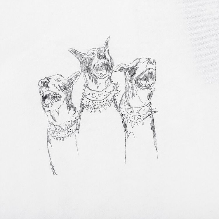 Represent Clo Hand Drawn Thoroughbred Dogs T Shirt Washed Ecru