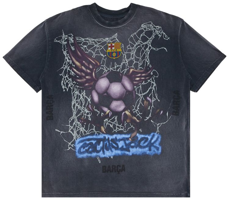 Cactus Jack by Travis Scott x FC Barcelona Washed Spray Logo Tee Black