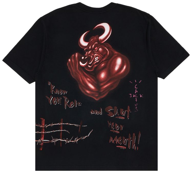 Cactus Jack by Travis Scott x WWE Know Your Role T Shirt The Rock Black