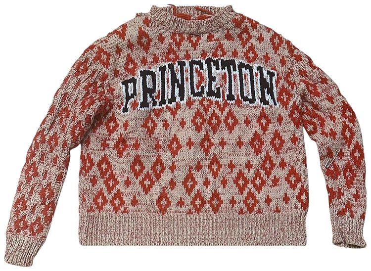 Pre Owned Calvin Klein 205W39NYC Princeton University Jacquard Sweater BeigeRed